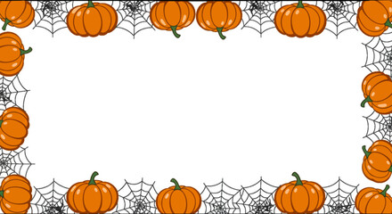 Halloween frame with pumpkins and spiderwebs festive border seasonal decoration