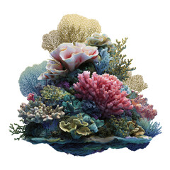 A colorful coral reef with flowers isolated on a transparent background
