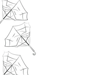 poster of protective umbrellas from the rain in a deformed state in the style of line art, for advertising, coupons or other types of printing