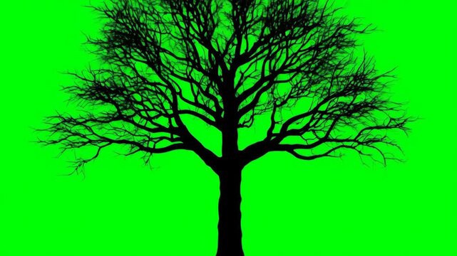Silhouetted bare tree branches against a vibrant green background