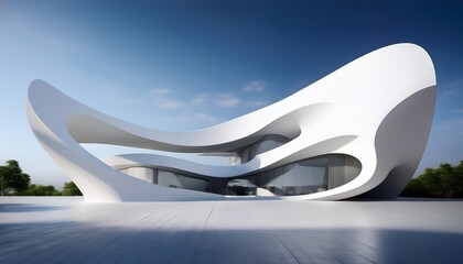 3d render of a sleek white parametric architecture building with curved fluid shapes minimalistic modern design high detail and cinematic style for a stunning visual impact