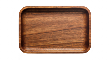 A beautifully crafted wooden serving tray rich grain patterns. placed on a clean white background. ideal for food presentation or decorative use in dining settings
