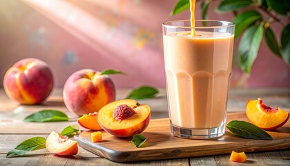 Fototapeta premium Refreshing peach smoothie with fresh peaches