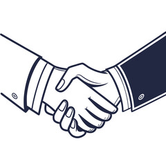Two business people in suits shaking hands in a gesture of agreement and partnership with a clean white background