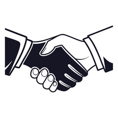 Fototapeta premium Two business people in suits shaking hands in a classic black and white illustration symbolizing agreement and partnership
