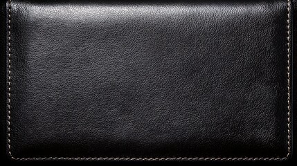Black Leather Wallet with Fine Texture and Stitching on a White Background
