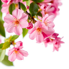 Obraz premium Bright pink cherry tree flowers on white isolated background close up