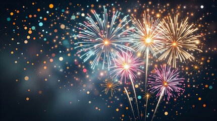 Naklejka premium Festive Fireworks Celebration with Glittering Bokeh Lights.