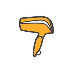 Simple yellow hairdryer illustration for beauty and hairstyling concepts on a white background