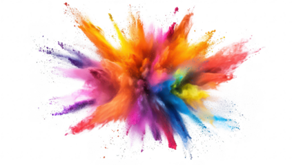 A explosion of colorful powders creating a dynamic and energetic visual effect against a white background. symbolizing creativity and celebration. suitable for artistic projects