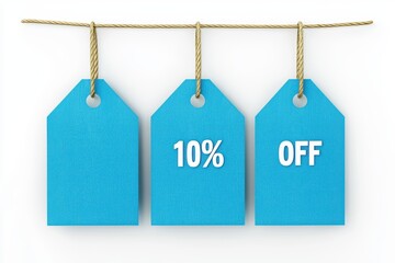 Bright Blue Discount Tags with 10 Percent Off Invitation for Buyers