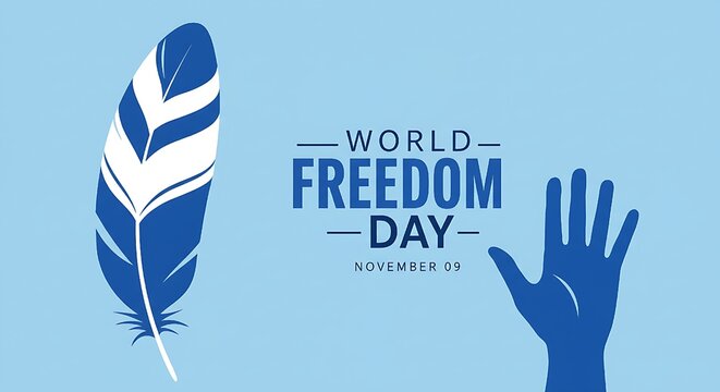 Commemorate world freedom day on november 9th with a symbolic feather and hand gesture for liberty