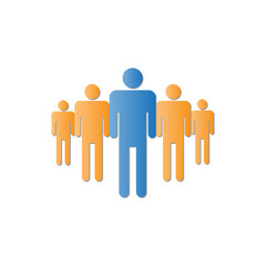 Illustration of a business team with a blue leader at the front, symbolizing management and group hierarchy