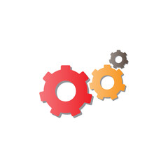 Colorful gear mechanism icon symbolizing teamwork, progress, and engineering solutions