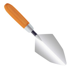 Realistic vector graphic of a masonry trowel tool with a classic wood handle on a clean white background