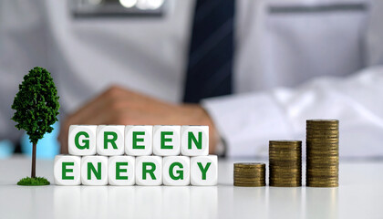 Conceptual image representing green energy and financial growth, featuring a person in the background 