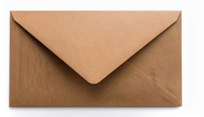 closed brown kraft envelope with triangular flap top view of minimal and elegant stationery realistic paper texture isolated on white background