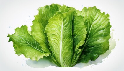 realistic fresh green lettuce leaf isolated on white background generative ai