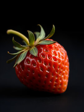 Close-up of a strange mutated strawberry on a dark background, abnormal, odd, unusual, isolated