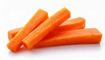fresh carrot sticks on white background