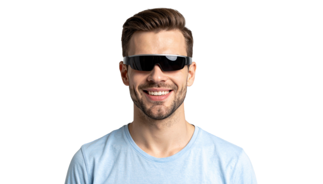 A smiling man wearing modern sunglasses - Powered by Adobe