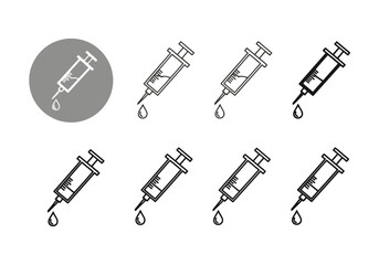 Obraz premium Vector illustration of multiple syringe icons with a droplet of liquid, representing medical treatment or vaccination