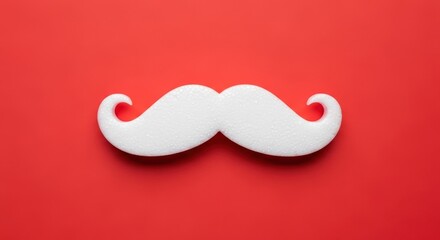 Fototapeta premium A white handlebar mustache is centered against a vibrant red background, creating a bold and graphic composition.