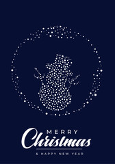 Elegant Christmas card design featuring a glowing dot silhouette of a baby inside a circular dotted frame, set against a navy background. Includes festive text and a modern, celebratory vibe.
