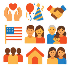 Fraternal day icons illustrate joyful celebrations of people and relationships together on fraternal day.