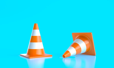 3d Traffic cones blue background