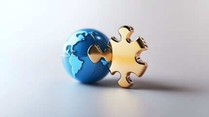 Global Puzzle Piece Concept with Earth and Golden Puzzle Shape