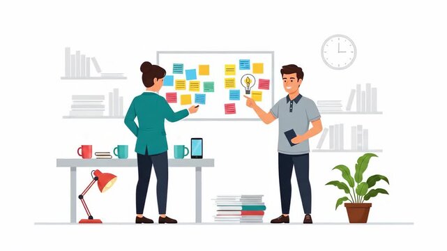 Flat vector of business team brainstorming and sharing ideas on sticky notes isolated on white background brainstorm concept business