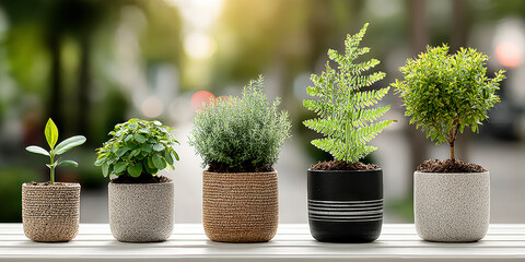 Various Indoor Plants Arranged on a Table in a Sunny Outdoor Setting