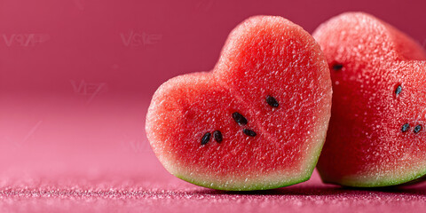 Unique Heart-Shaped Watermelon Slices on a Vibrant Pink Background