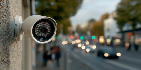 Security Camera Monitoring Street Activity During Evening Hours in Urban Area
