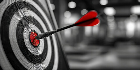 Dart Hits Center of Target Demonstrating Precision in Archery Practice Indoors