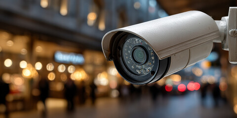 Surveillance Camera Monitoring Pedestrian Activity in a Busy Urban Area During Evening Hours