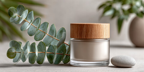 Natural Skincare Products Arranged With Greenery in a Minimalist Setting