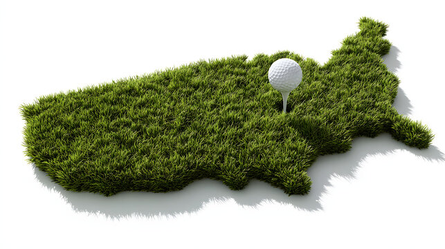 3d green grass map with golf ball