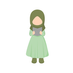 Muslim Girl Reading Book in Green Dress