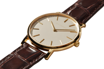 Elegant gold dress watch with brown leather strap