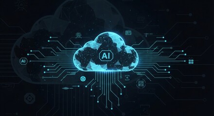 Digital concept of artificial intelligence cloud computing, highlighting global data networks, machine learning, and advanced technology integration for future digital solutions