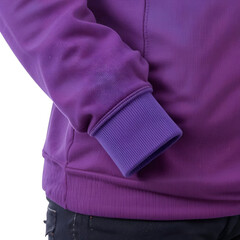 Detailed view of an elastic ribbed fabric sports jacket cuff.
