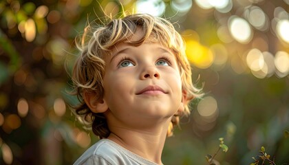 Child looking up at sunset