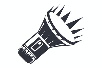 Isolated megaphone silhouette showcases pointy sound waves emitting from the speaker in an abstract style