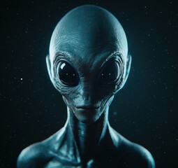 Mysterious Alien Figure Staring in Cosmic Space Background