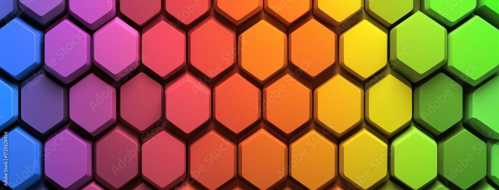 Poster vibrant hexagonal pattern in gradient colors of the rainbow