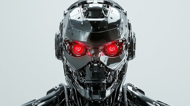 Crimson Sentience: Close-Up of a Threatening AI