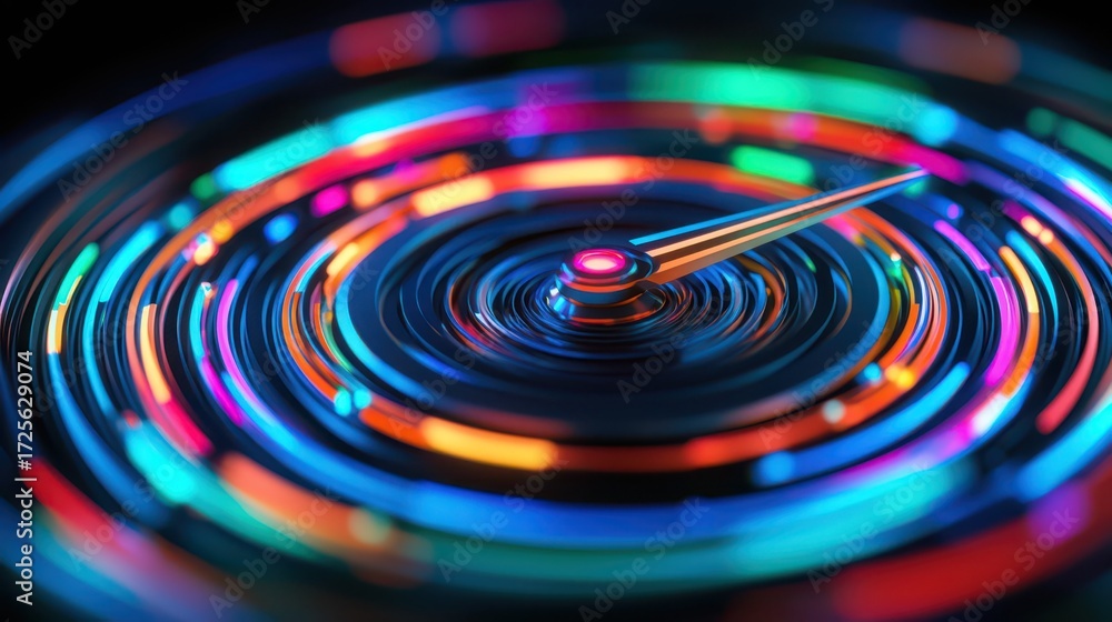 Poster vibrant abstract design with circular patterns and colorful lights