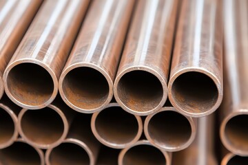 Close-Up View of Copper Pipes in Industrial Setting, High Quality